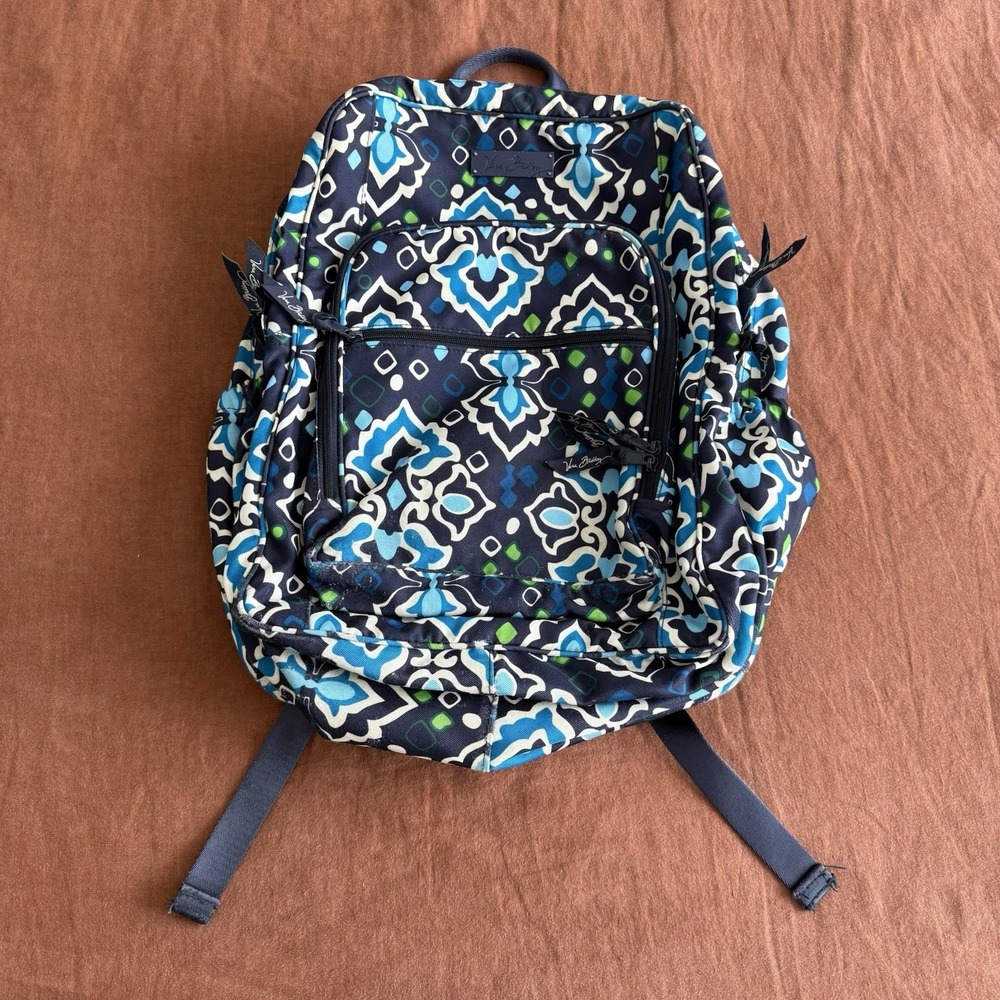 Vera Bradley Large Backpack Ink Blue‎ Large Retired Rare HTF Hard To Find